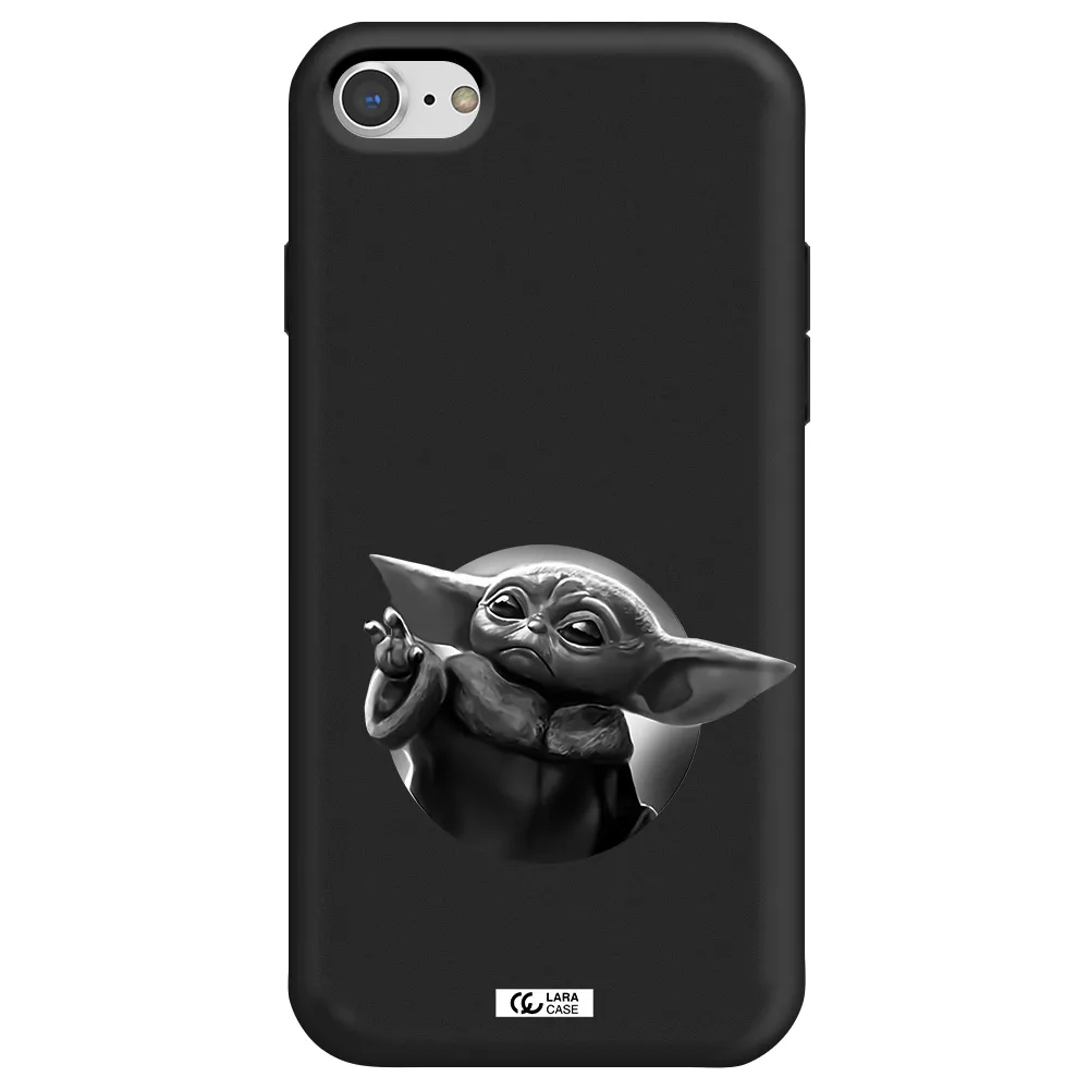 a black and white image of a baby yoda Apple iPhone 7 Silicone black Case
