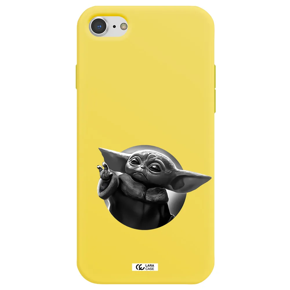 a black and white image of a baby yoda Apple iPhone 7 Silicone canary yellow Case