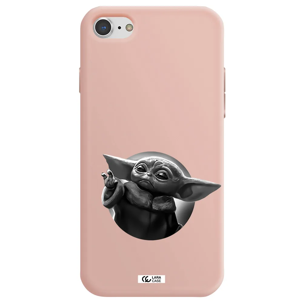 a black and white image of a baby yoda Apple iPhone 7 Silicone pastel pink Case