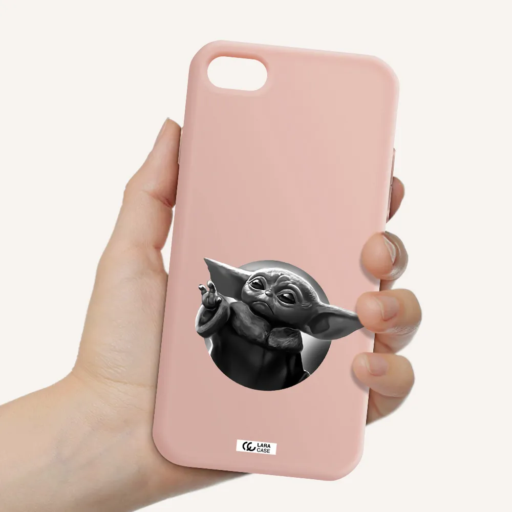 a black and white image of a baby yoda Apple iPhone 7 Silicone pastel pink Case