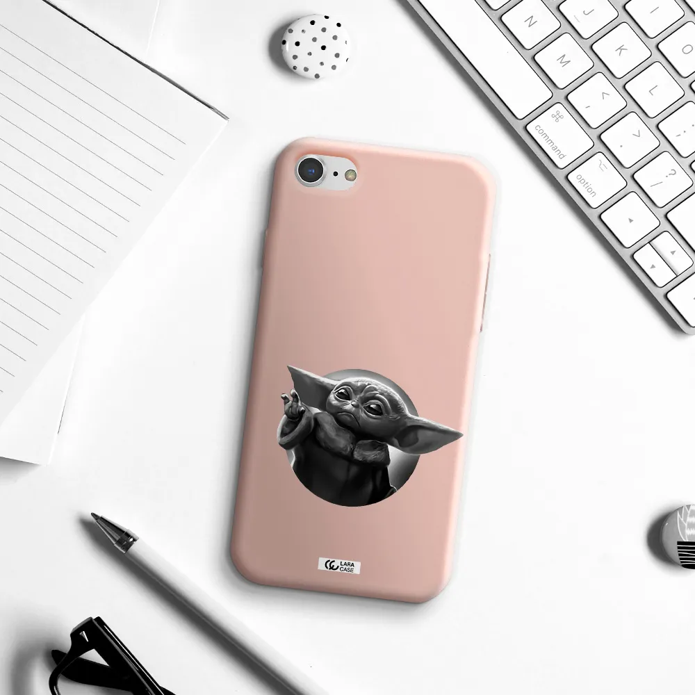 a black and white image of a baby yoda Apple iPhone 7 Silicone pastel pink Case
