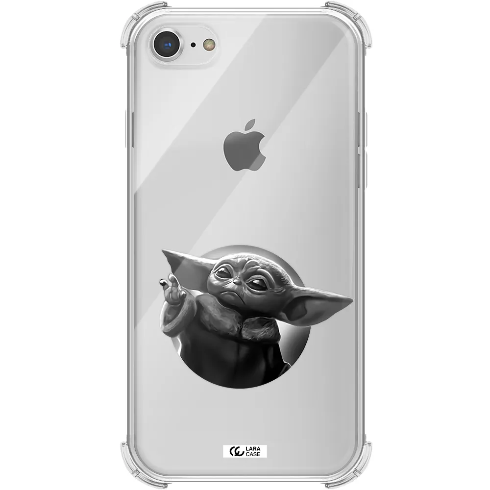 a black and white image of a baby yoda Apple iPhone 8 Clear PC Case