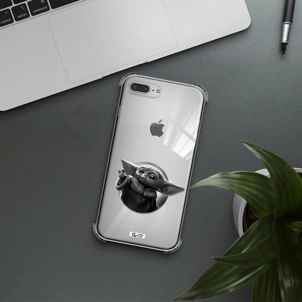 a black and white image of a baby yoda Apple iPhone 8 plus Clear PC Case
