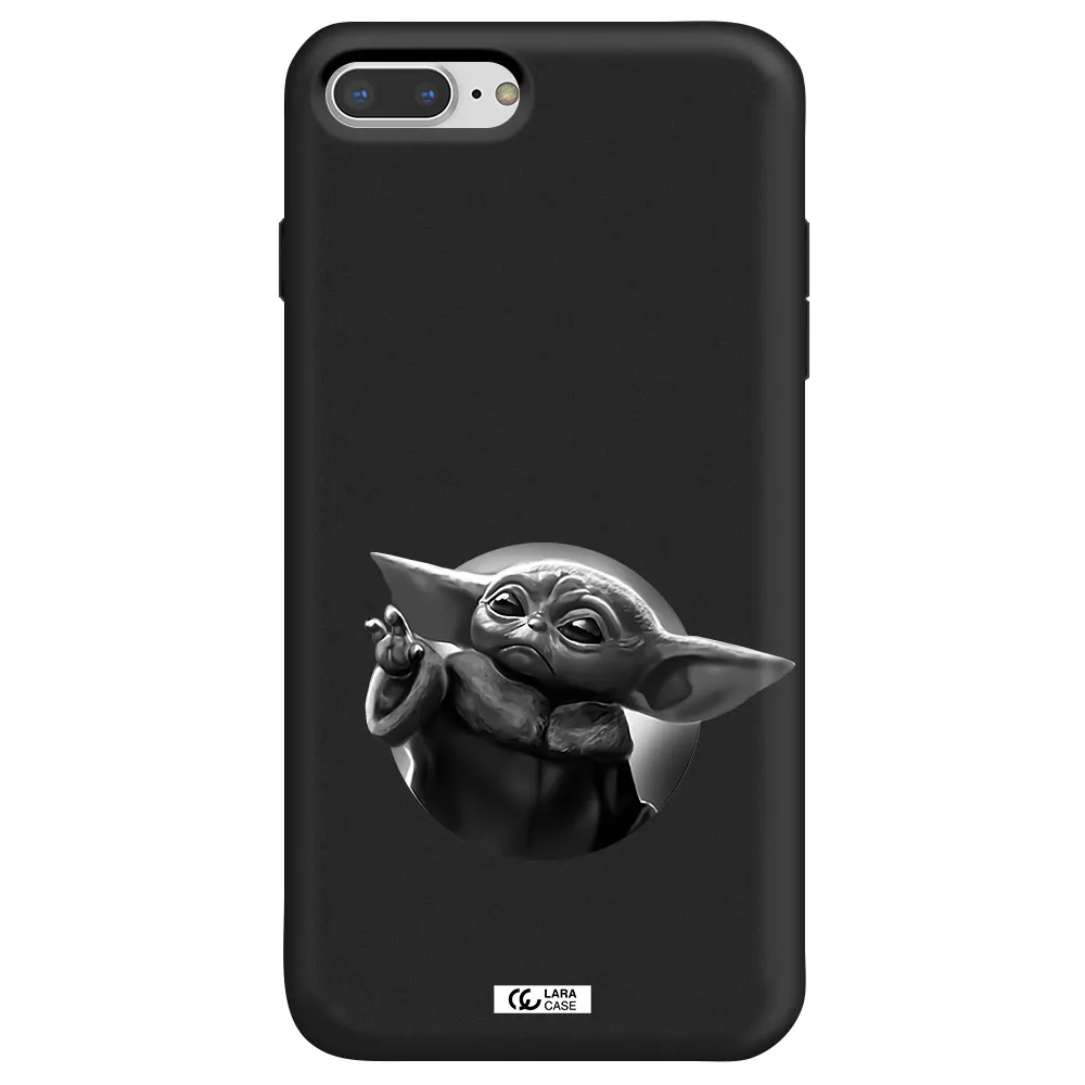 a black and white image of a baby yoda Apple iPhone 8 plus Silicone black Case