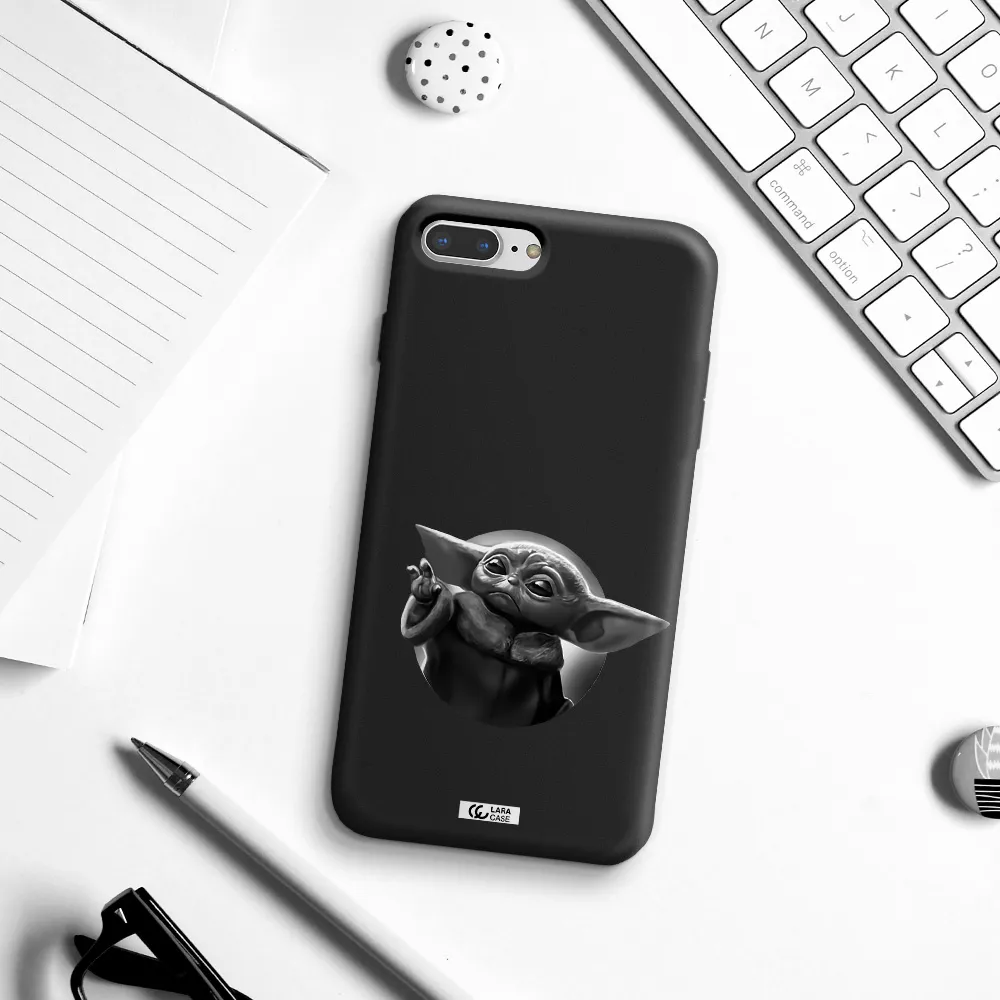 a black and white image of a baby yoda Apple iPhone 8 plus Silicone black Case