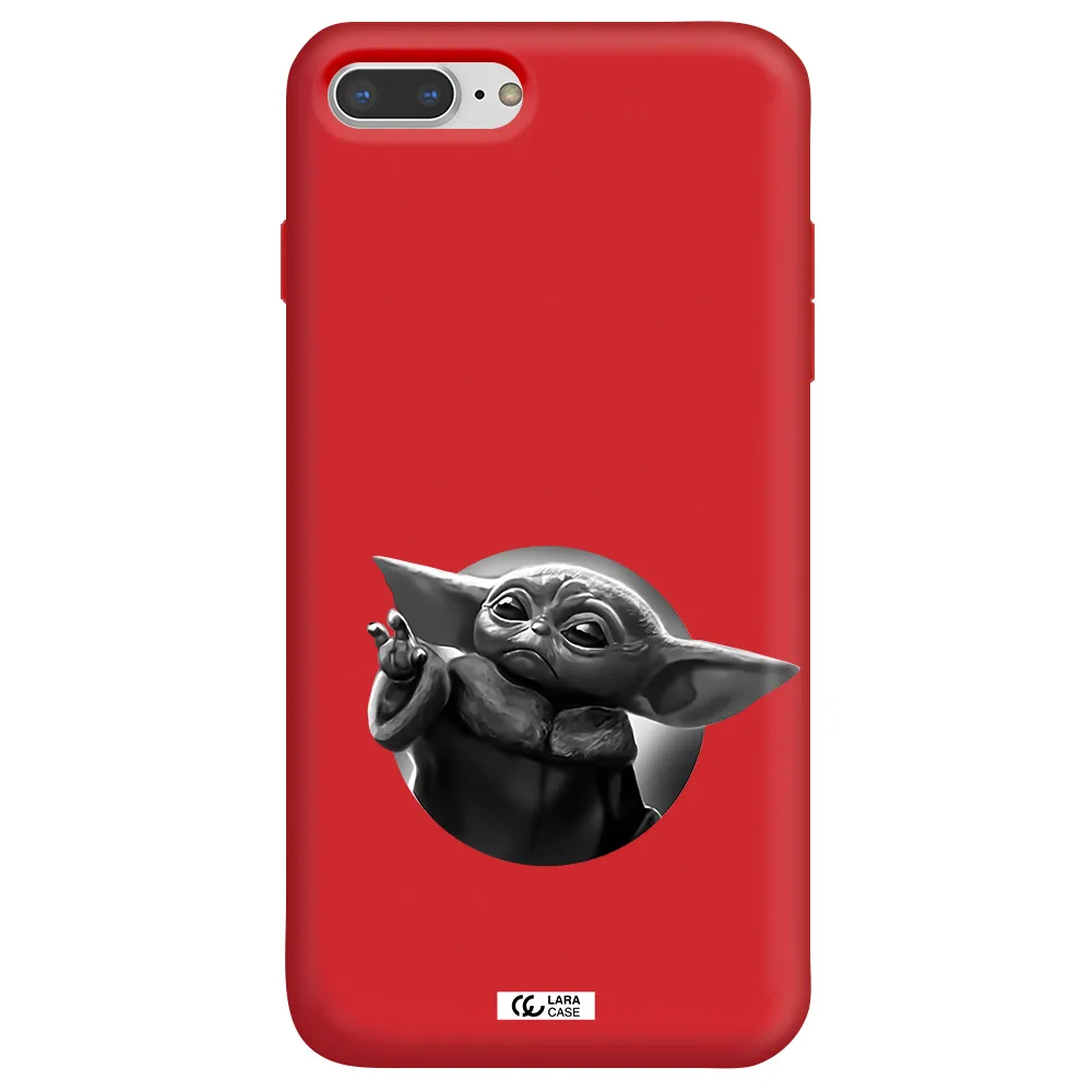 a black and white image of a baby yoda Apple iPhone 8 plus Silicone Imperial Red Case