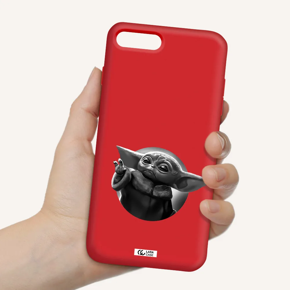 a black and white image of a baby yoda Apple iPhone 8 plus Silicone Imperial Red Case