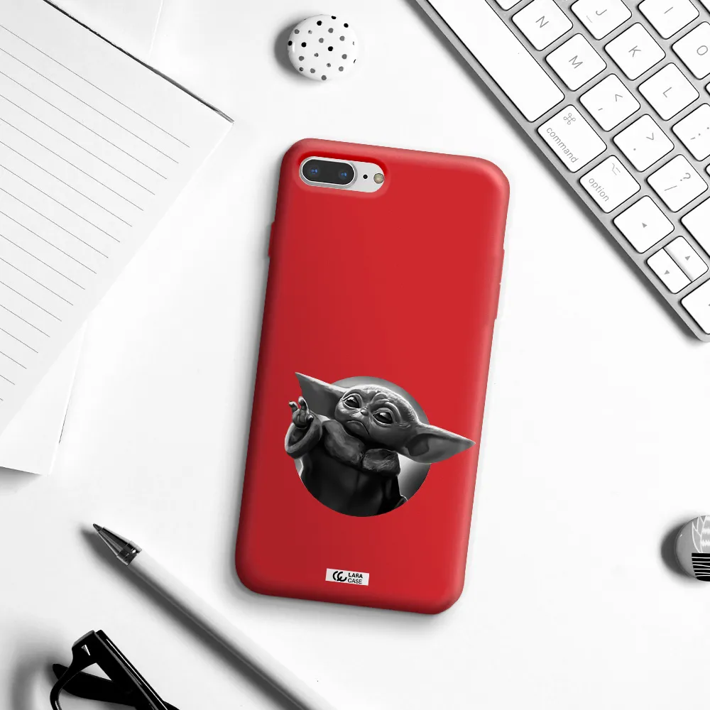 a black and white image of a baby yoda Apple iPhone 8 plus Silicone Imperial Red Case