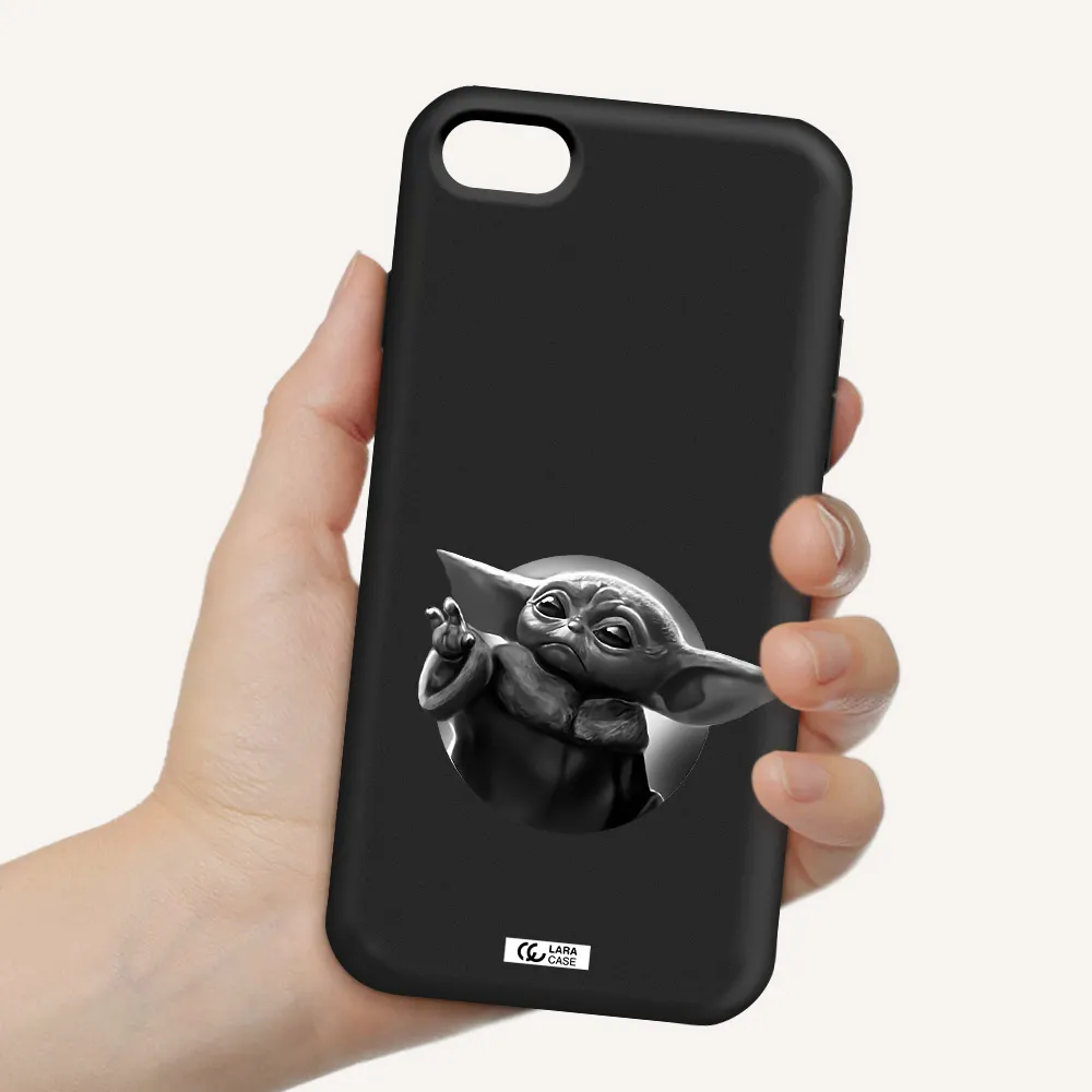a black and white image of a baby yoda Apple iPhone 8 Silicone black Case