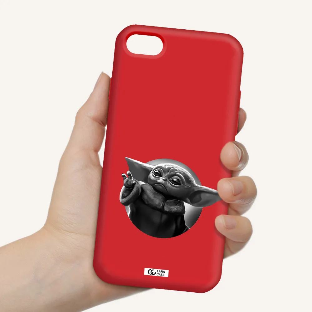 a black and white image of a baby yoda Apple iPhone 8 Silicone Imperial Red Case