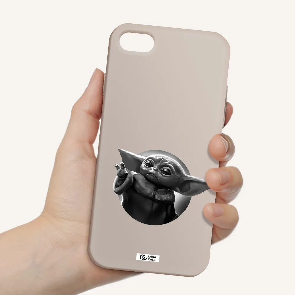 a black and white image of a baby yoda Apple iPhone 8 Silicone Stone Case