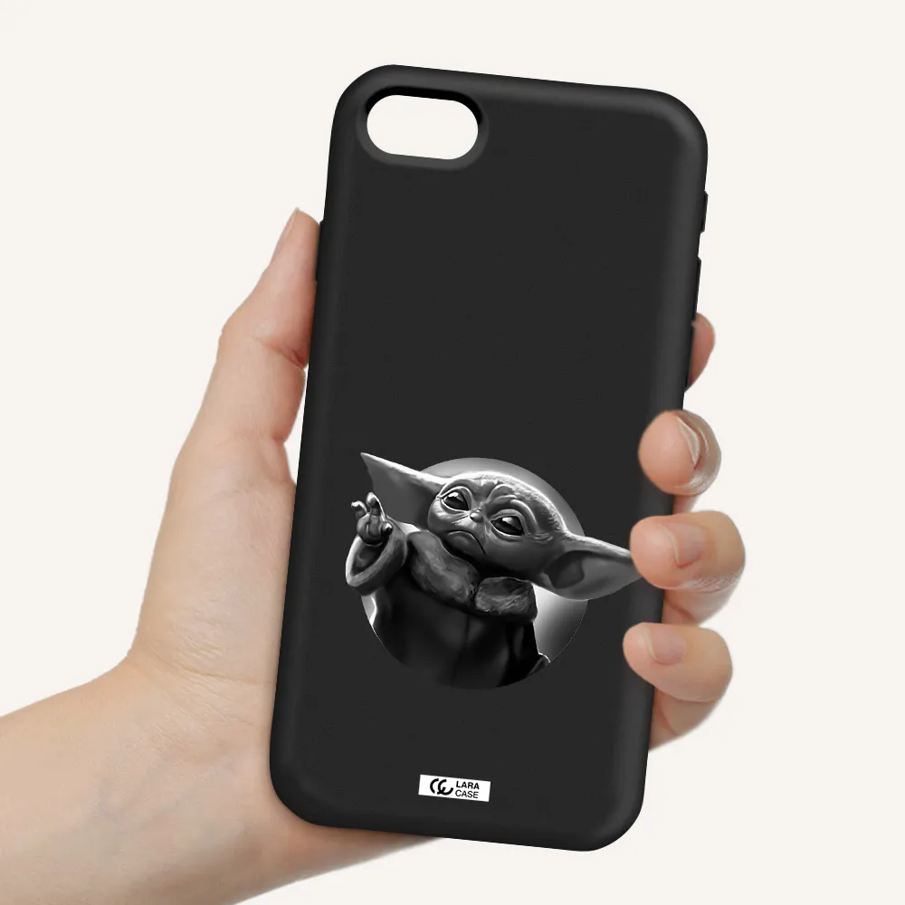 a black and white image of a baby yoda Apple iPhone se 2020 Silicone black Case