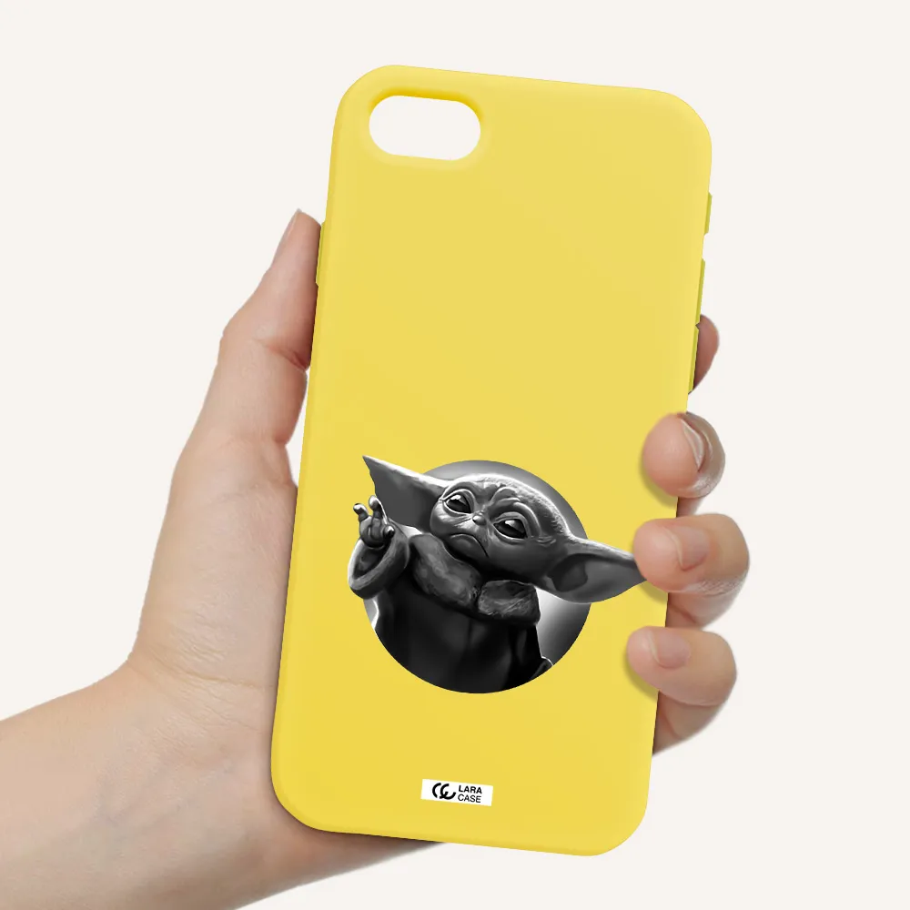 a black and white image of a baby yoda Apple iPhone se 2020 Silicone canary yellow Case