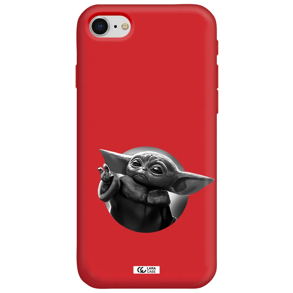 a black and white image of a baby yoda Apple iPhone se 2020 Silicone Imperial Red Case