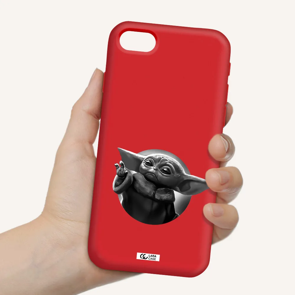a black and white image of a baby yoda Apple iPhone se 2020 Silicone Imperial Red Case