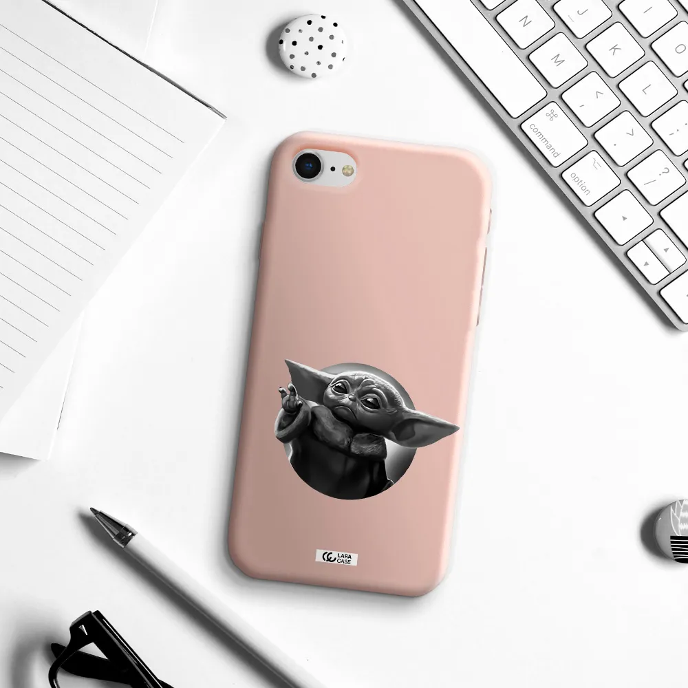 a black and white image of a baby yoda Apple iPhone se 2020 Silicone pastel pink Case