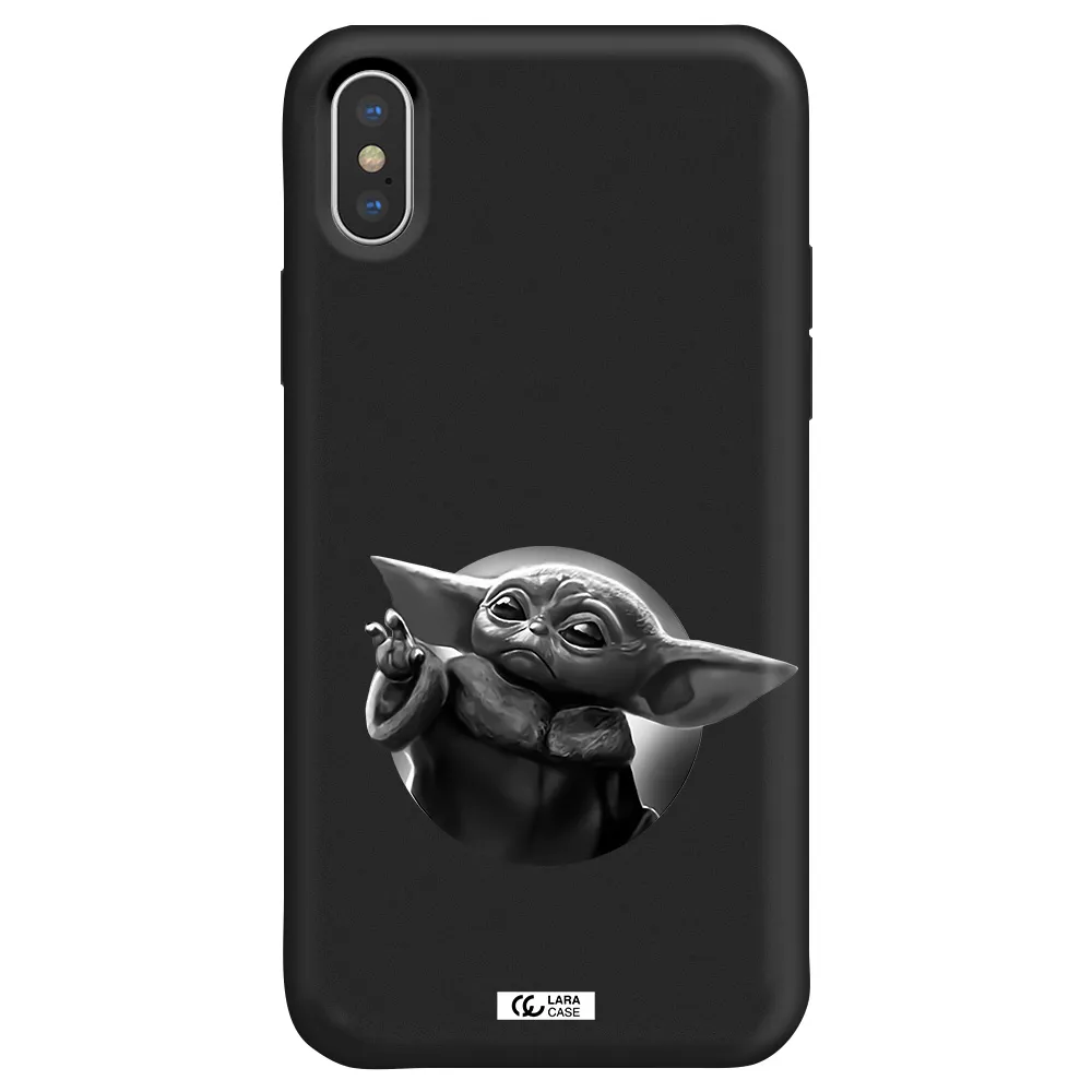 a black and white image of a baby yoda Apple iPhone X Silicone black Case
