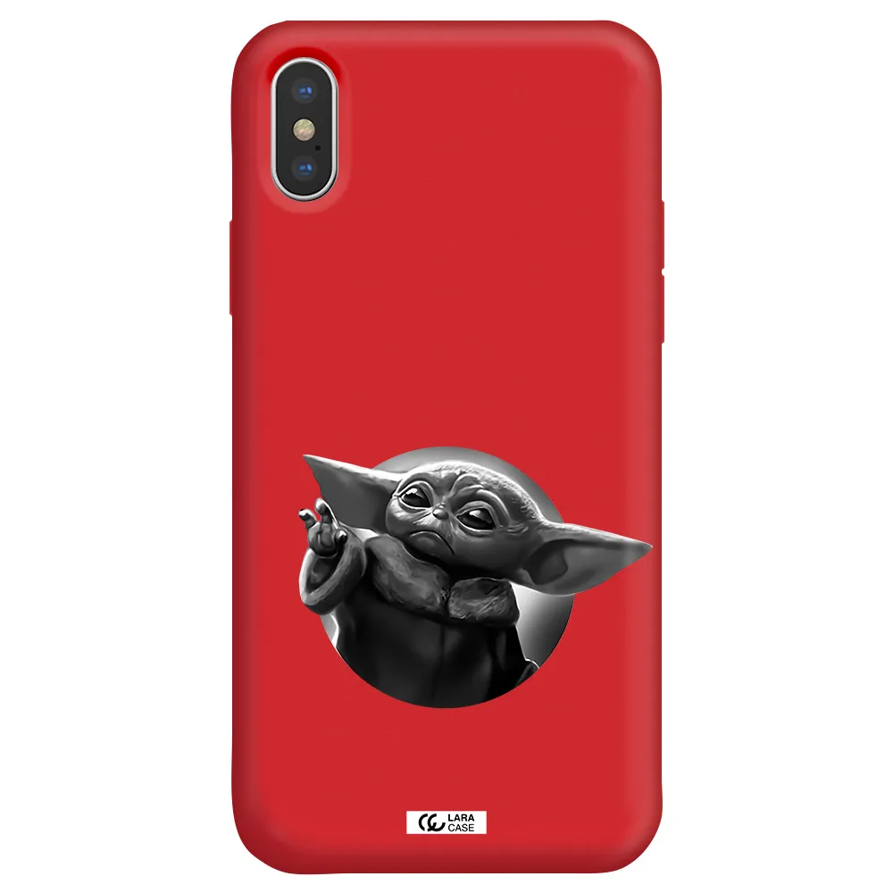 a black and white image of a baby yoda Apple iPhone X Silicone Imperial Red Case
