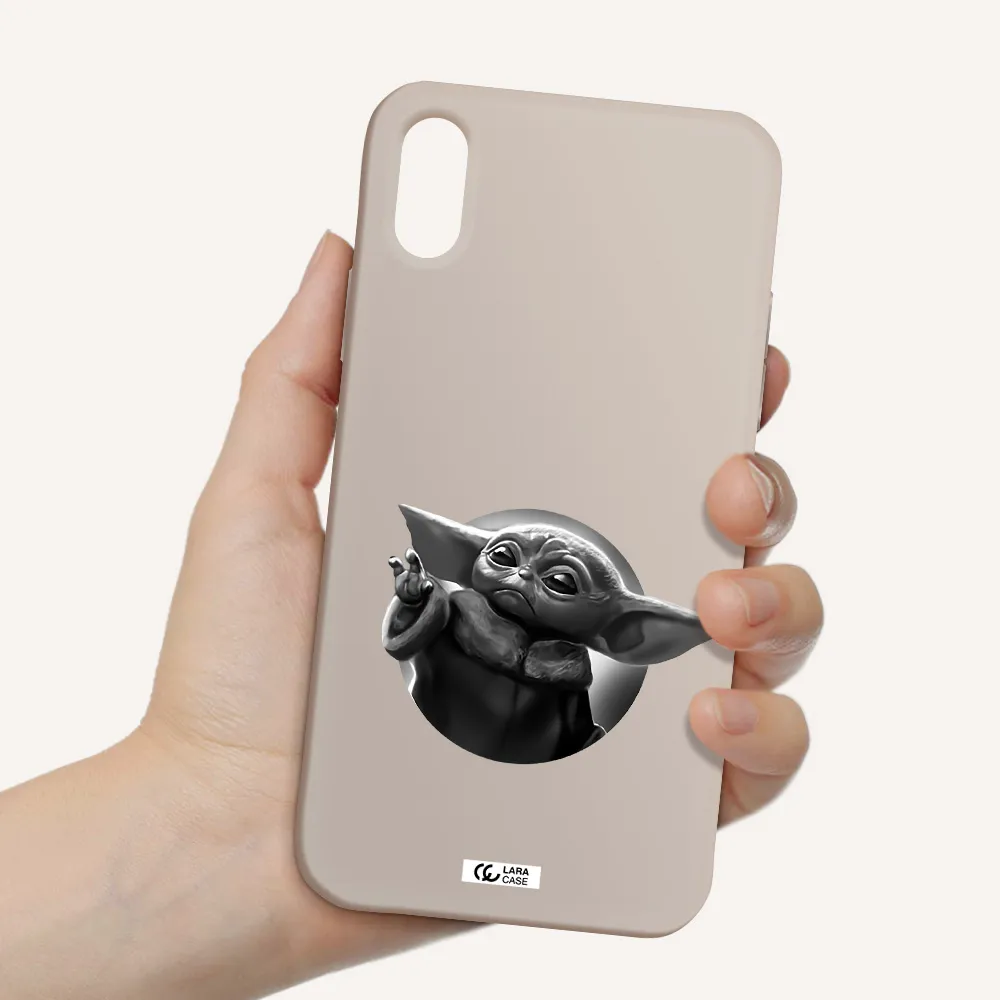 a black and white image of a baby yoda Apple iPhone X Silicone Stone Case