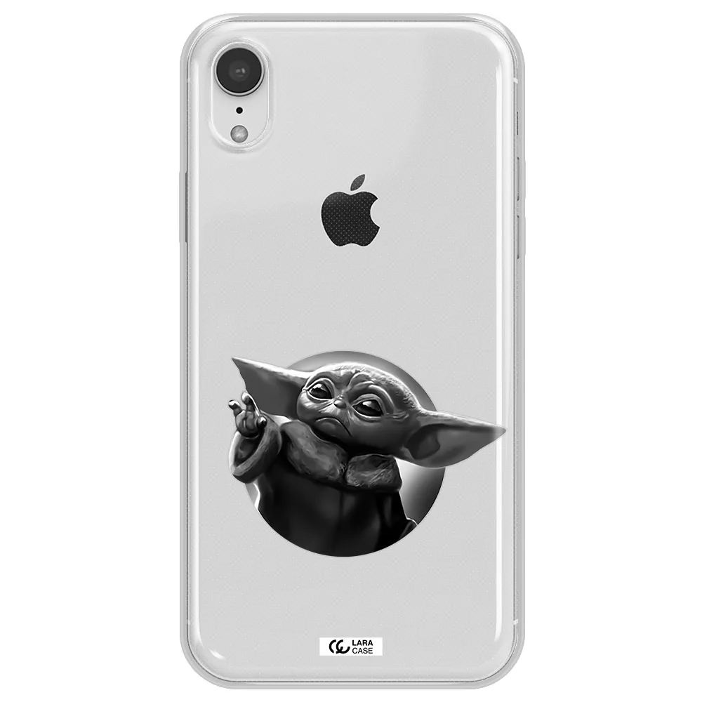a black and white image of a baby yoda Apple iPhone XR Clear TPU Case