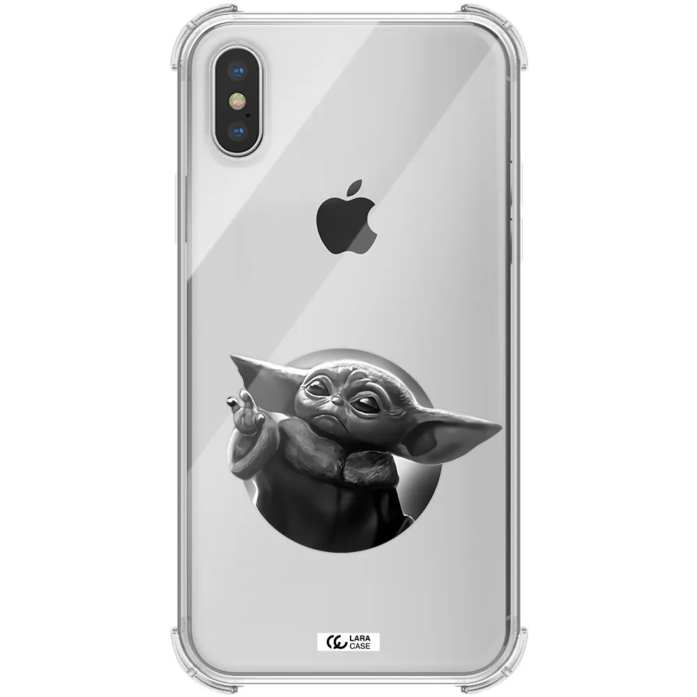 a black and white image of a baby yoda Apple iPhone XS Clear PC Case
