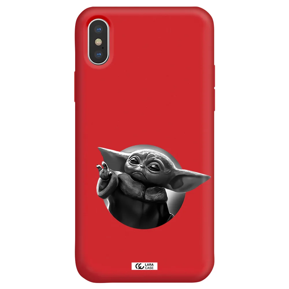 a black and white image of a baby yoda Apple iPhone XS Silicone Imperial Red Case