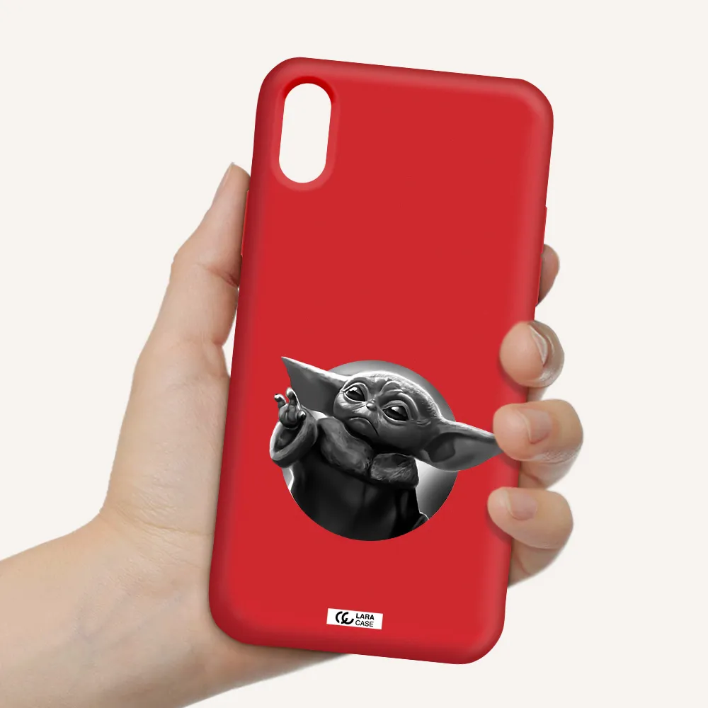 a black and white image of a baby yoda Apple iPhone XS Silicone Imperial Red Case