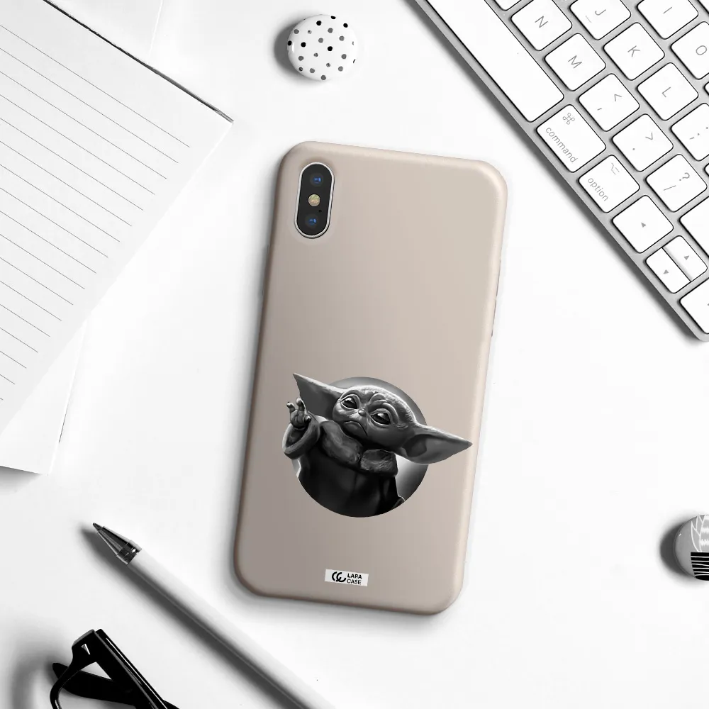 a black and white image of a baby yoda Apple iPhone XS Silicone Stone Case
