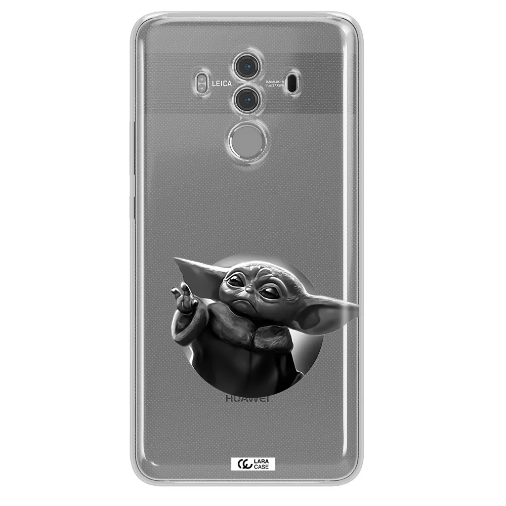 a black and white image of a baby yoda Huawei Mate 10 Pro Clear TPU Case