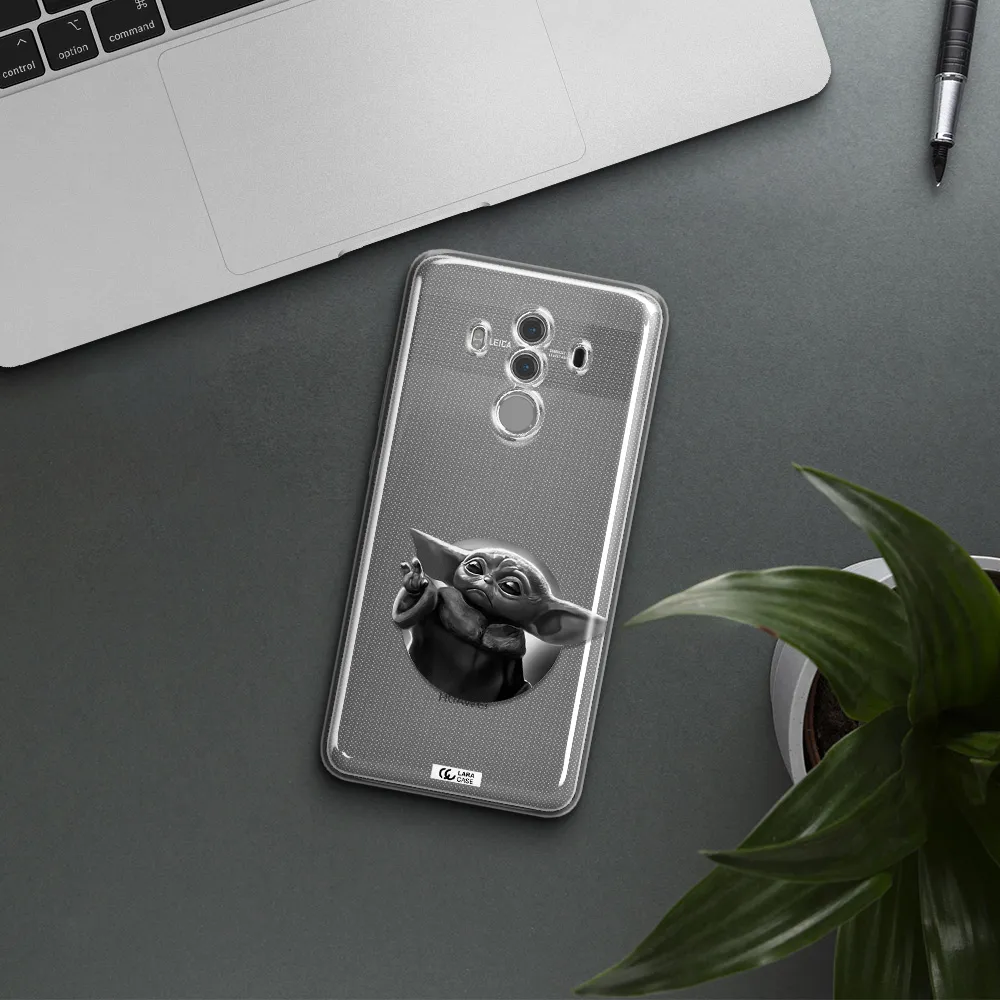 a black and white image of a baby yoda Huawei Mate 10 Pro Clear TPU Case