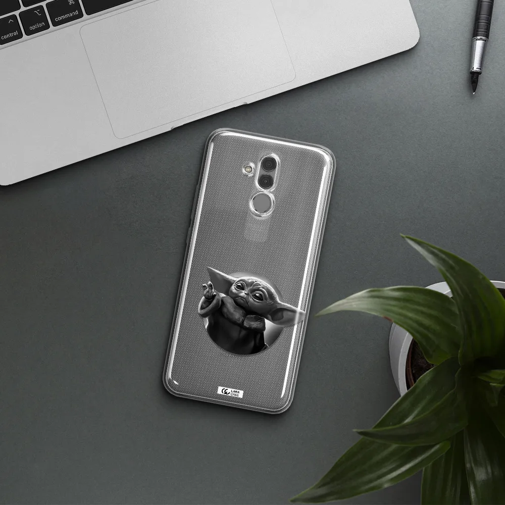 a black and white image of a baby yoda Huawei Mate 20 Lite Clear TPU Case
