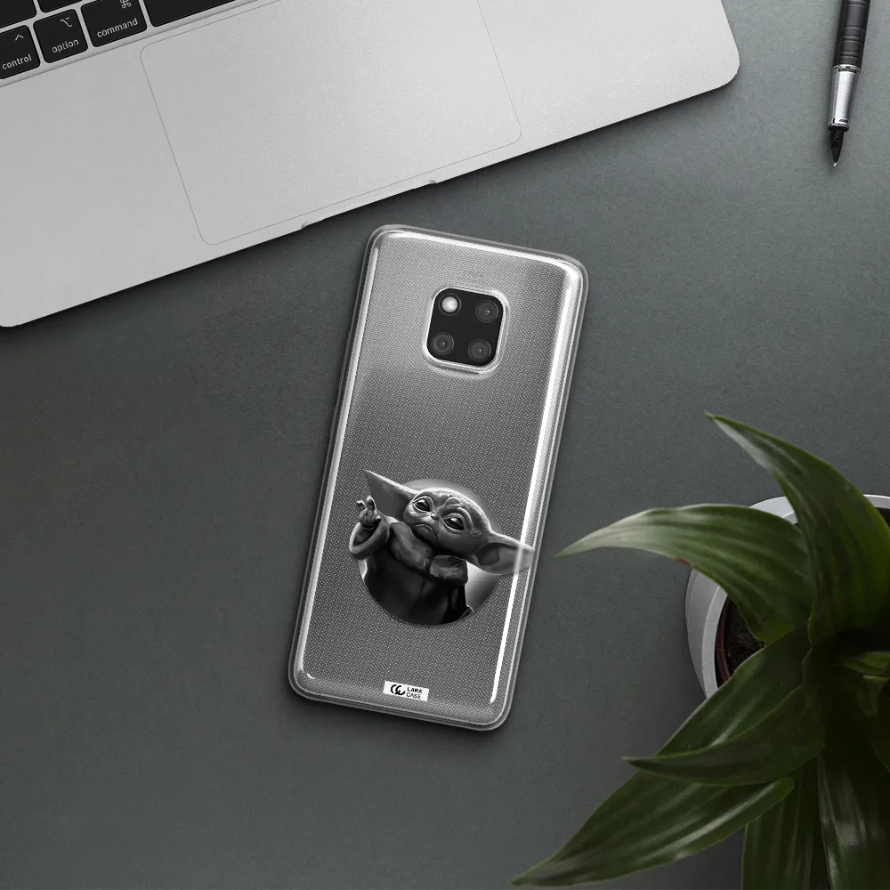 a black and white image of a baby yoda Huawei Mate 20 Pro Clear TPU Case