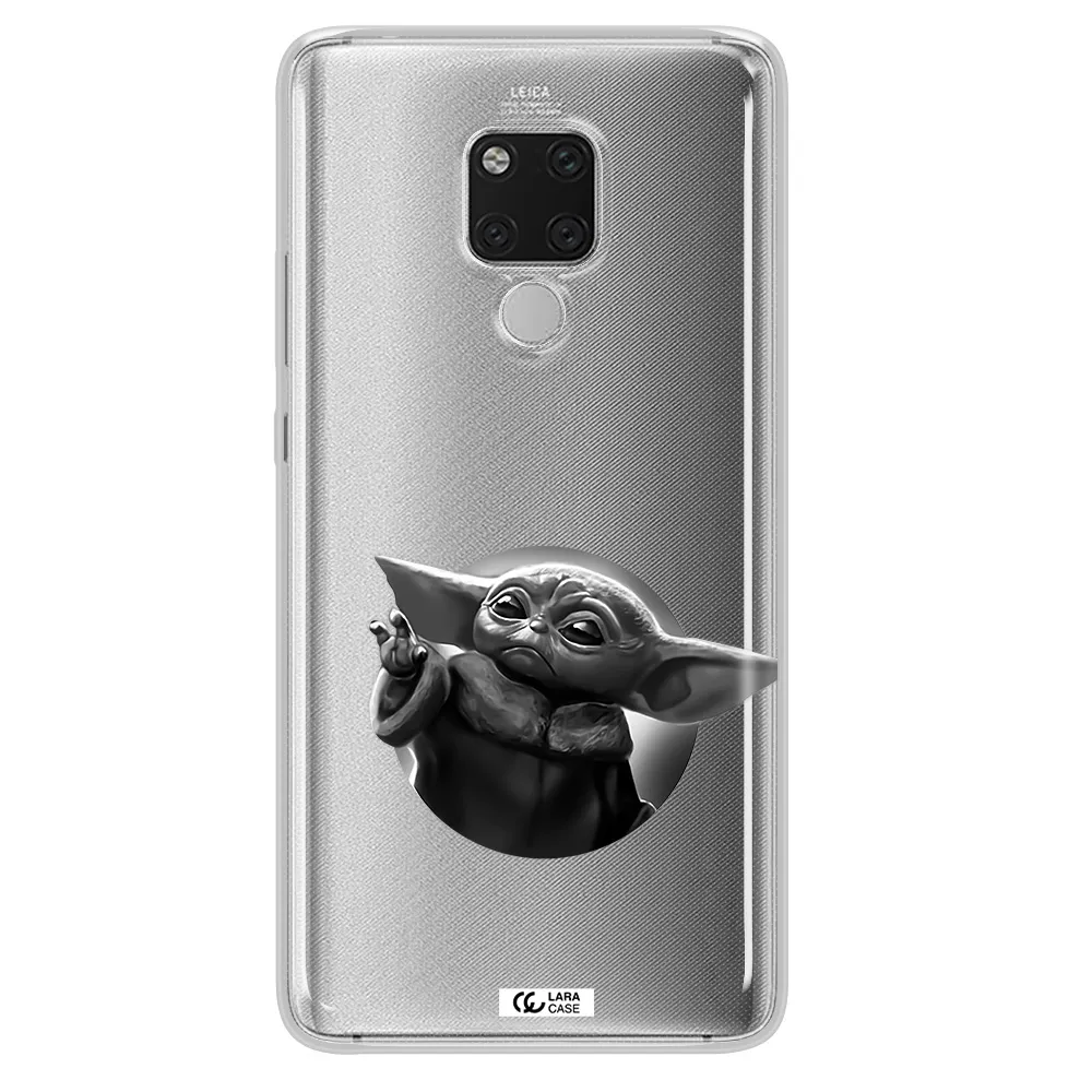 a black and white image of a baby yoda Huawei Mate 20X Clear TPU Case