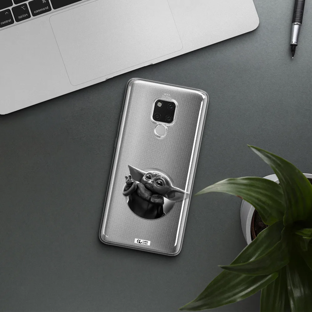 a black and white image of a baby yoda Huawei Mate 20X Clear TPU Case