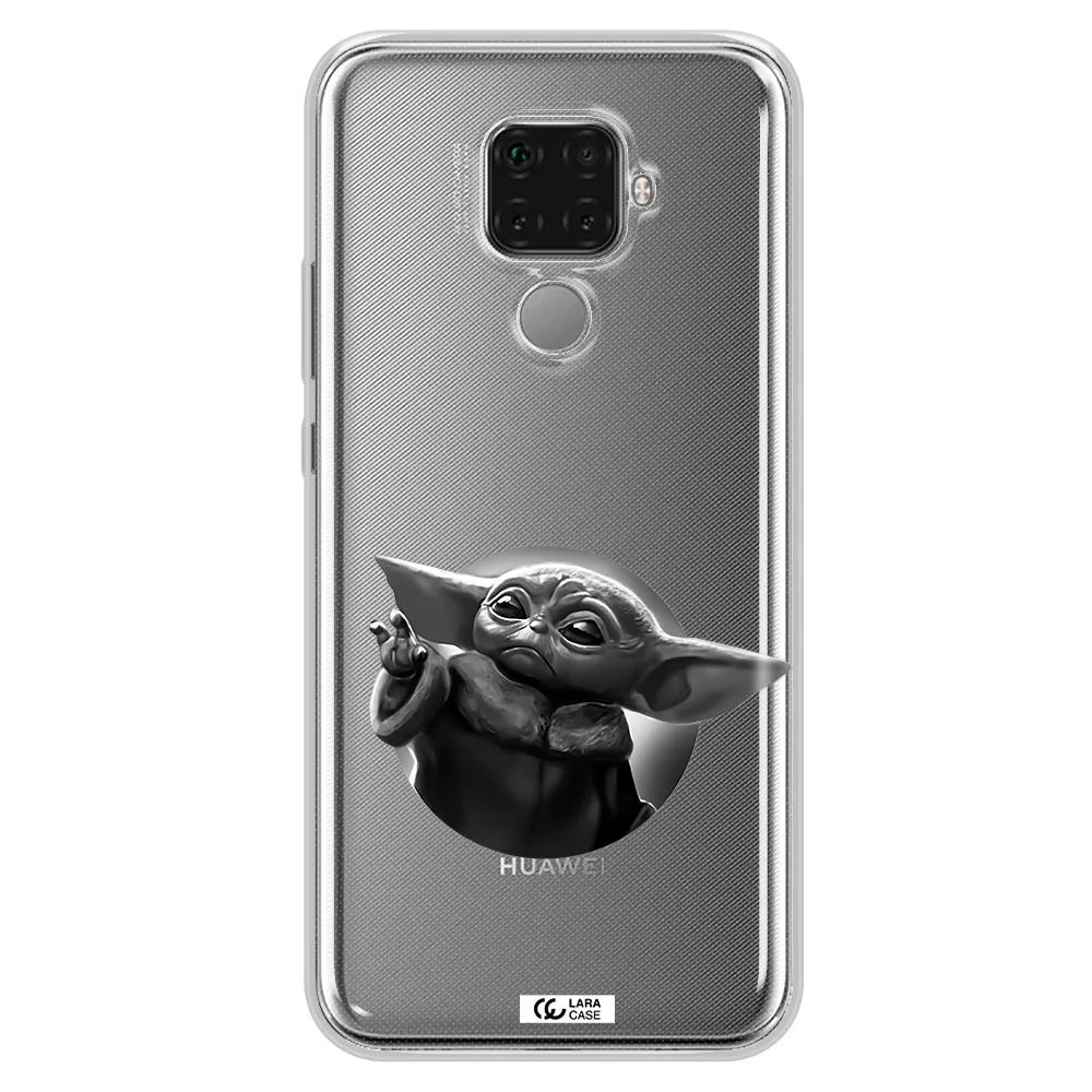 a black and white image of a baby yoda Huawei Mate 30 Lite Clear TPU Case