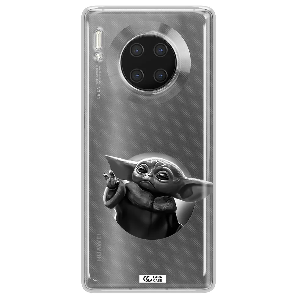 a black and white image of a baby yoda Huawei Mate 30 Pro Clear TPU Case