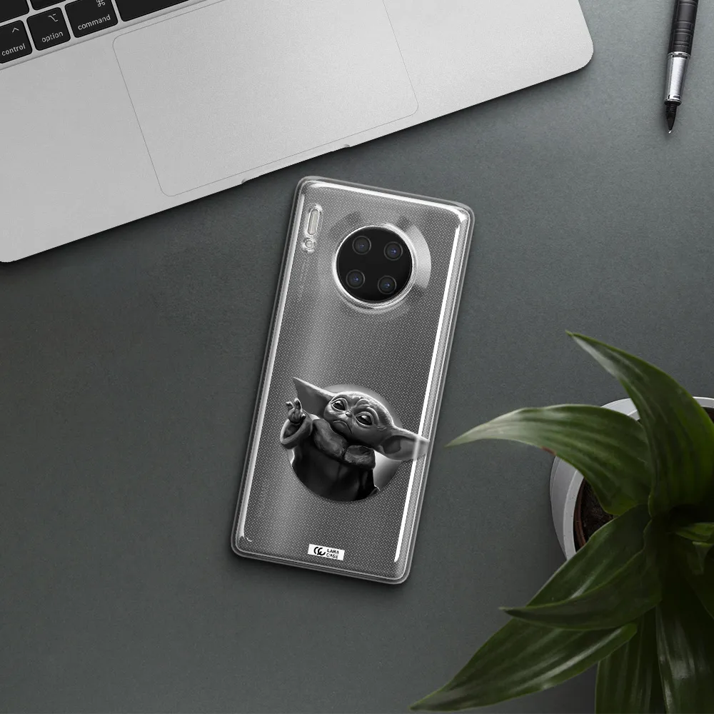a black and white image of a baby yoda Huawei Mate 30 Pro Clear TPU Case