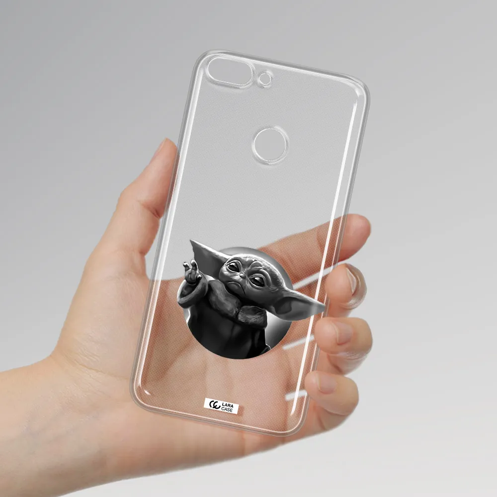 a black and white image of a baby yoda Huawei P Smart 2017 Clear TPU Case