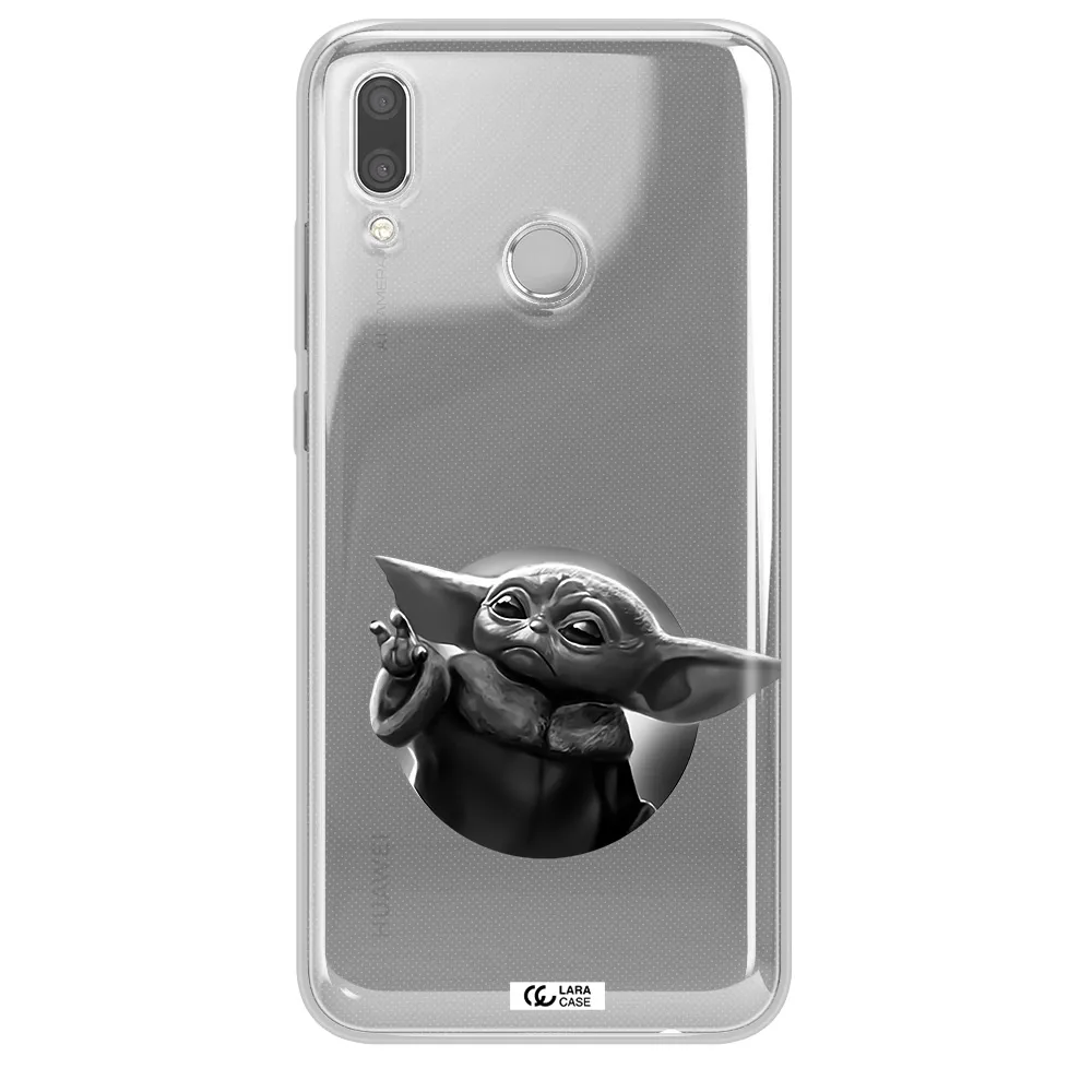 a black and white image of a baby yoda Huawei P Smart 2019 Clear TPU Case