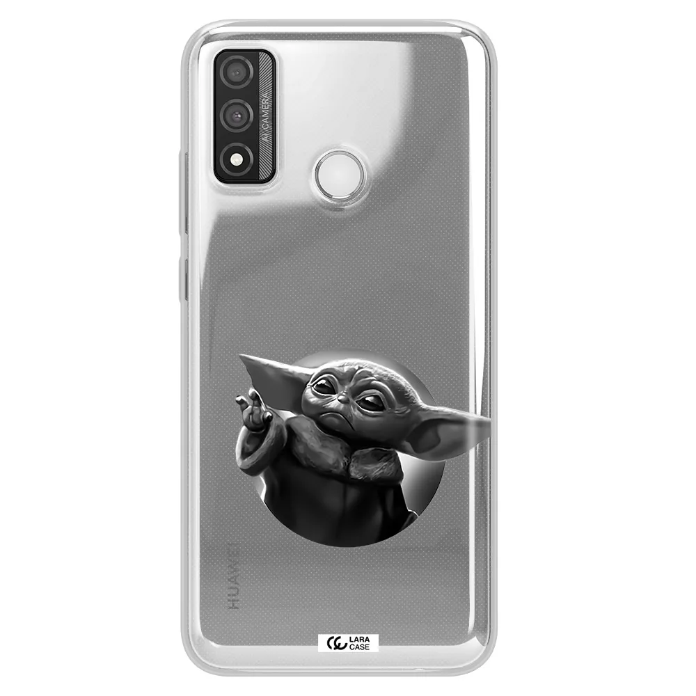 a black and white image of a baby yoda Huawei P Smart 2020 Clear TPU Case