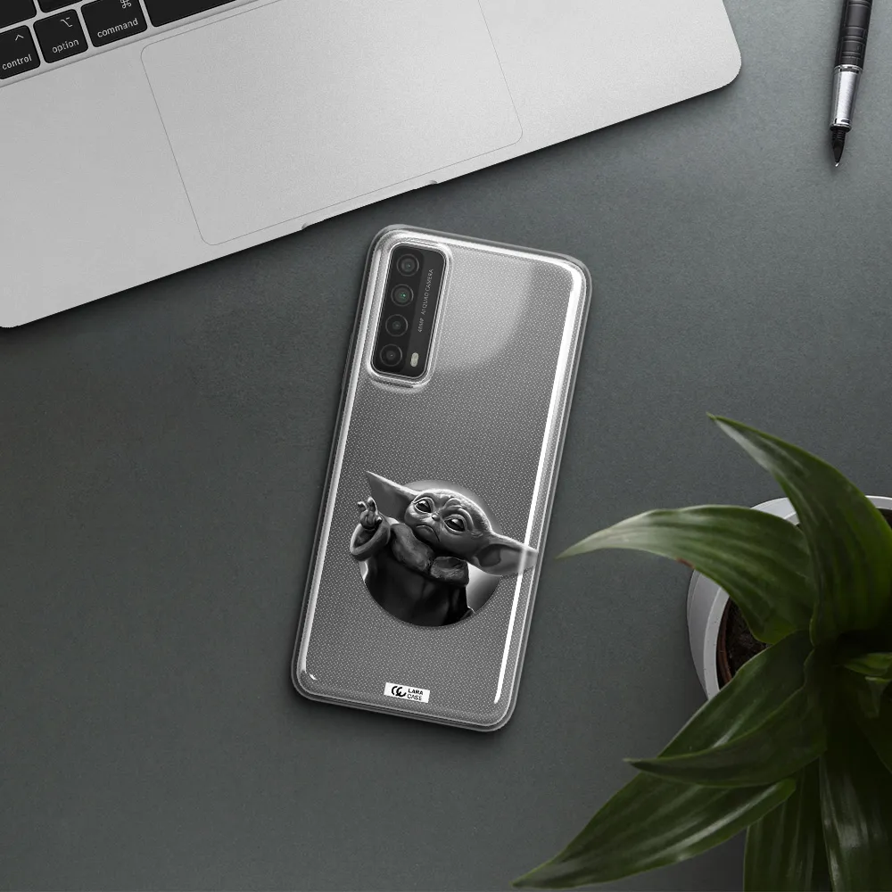 a black and white image of a baby yoda Huawei P Smart 2021 Clear TPU Case