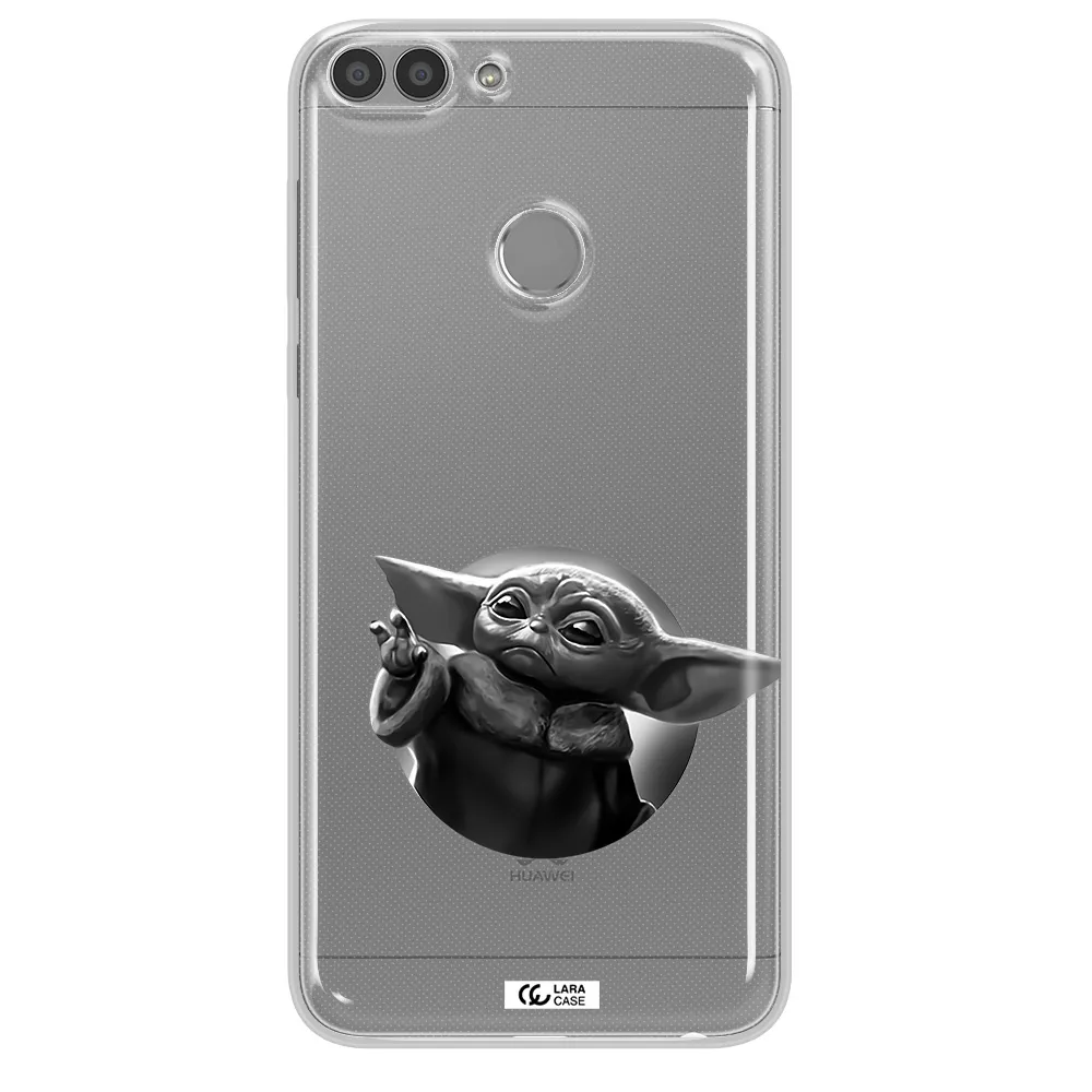 a black and white image of a baby yoda Huawei P Smart Clear TPU Case