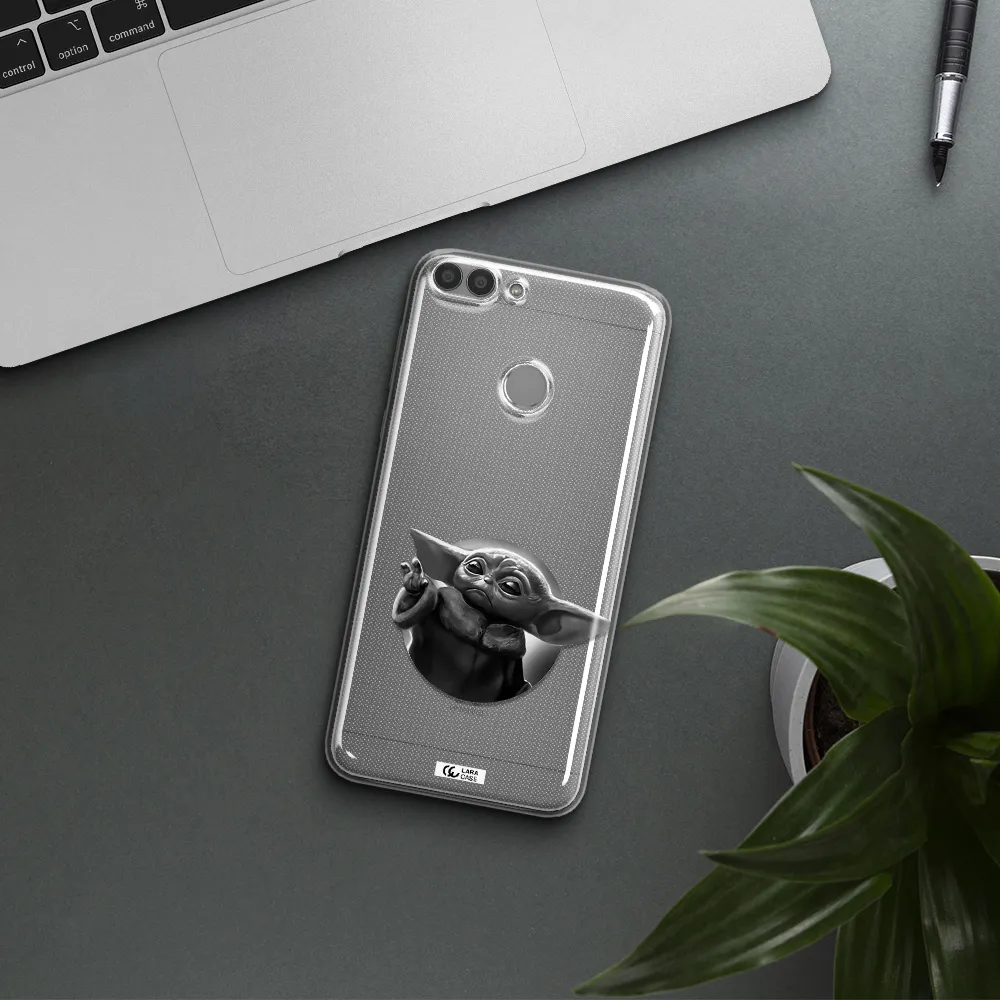 a black and white image of a baby yoda Huawei P Smart Clear TPU Case