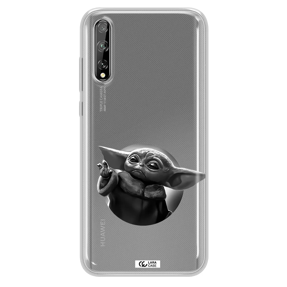 a black and white image of a baby yoda Huawei P Smart S Clear TPU Case