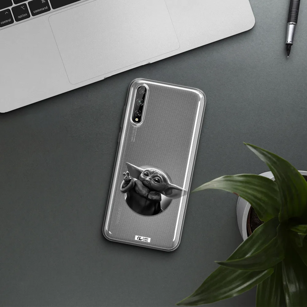 a black and white image of a baby yoda Huawei P Smart S Clear TPU Case
