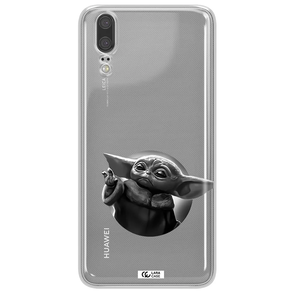 a black and white image of a baby yoda Huawei P20 Clear TPU Case