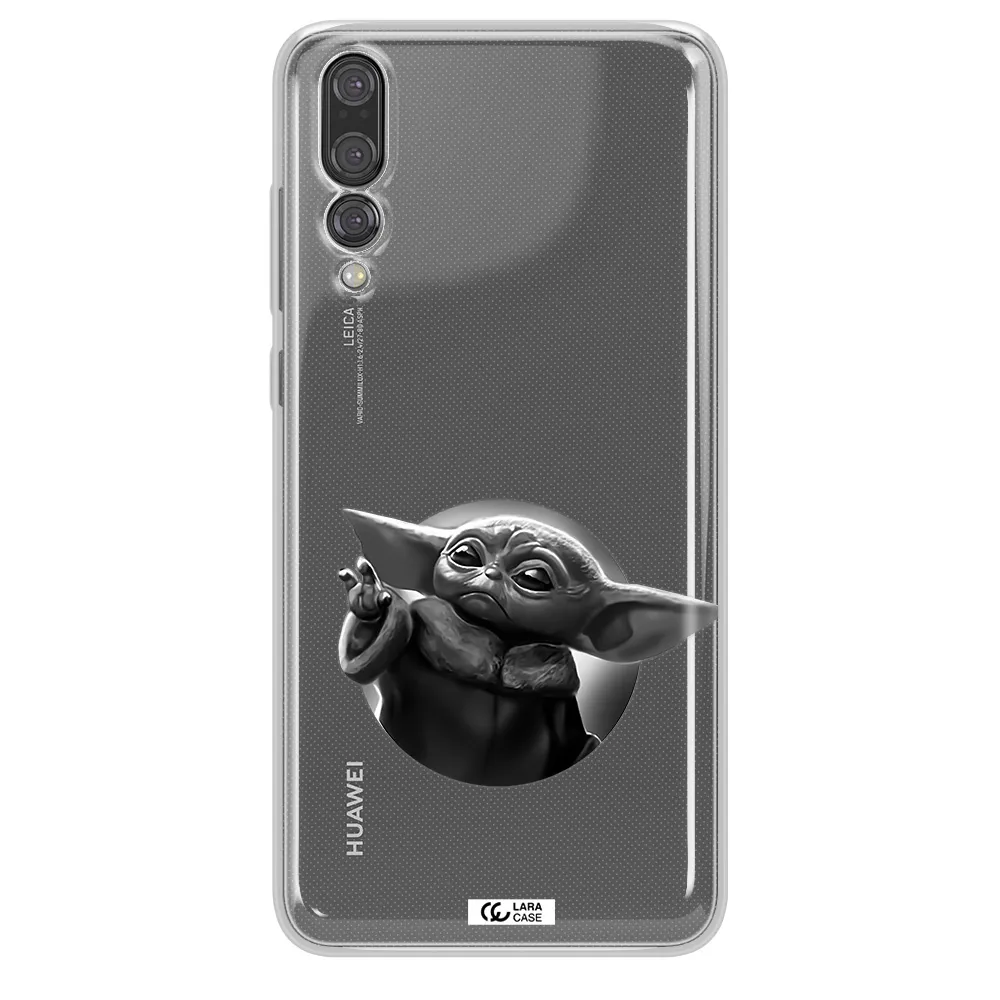 a black and white image of a baby yoda Huawei P20 Pro Clear TPU Case
