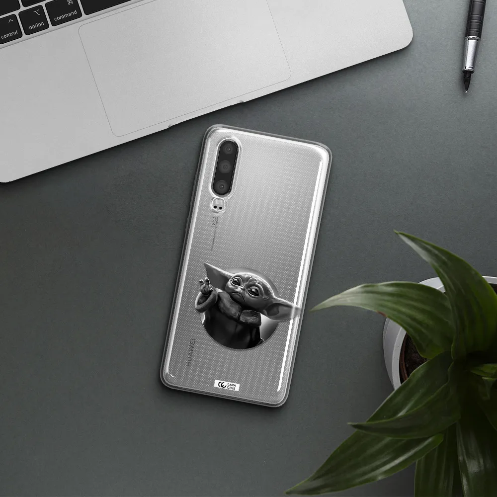 a black and white image of a baby yoda Huawei P30 Clear TPU Case