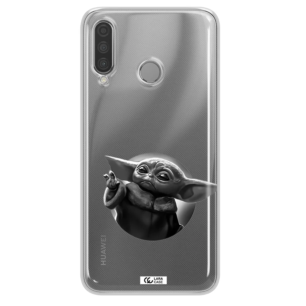 a black and white image of a baby yoda Huawei P30 Lite Clear TPU Case
