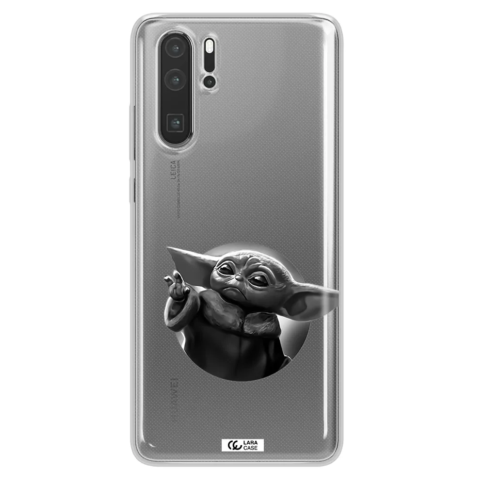 a black and white image of a baby yoda Huawei P30 Pro Clear TPU Case
